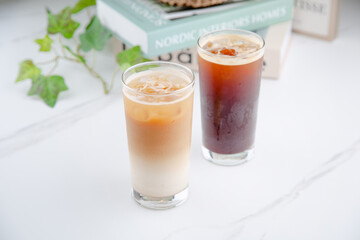 Iced Americano and iced latte with a clean background