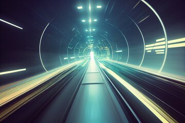 Abstract futuristic tunnel, blurred in motion. Ai generated illustration