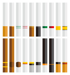 Top view of various minimalist designs of cigarette sticks. Flat icon cigarette stick design concept.