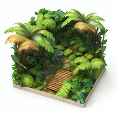 Tropical rainforest , jungle. Cartoon diorama isolated on white background, generated by Ai