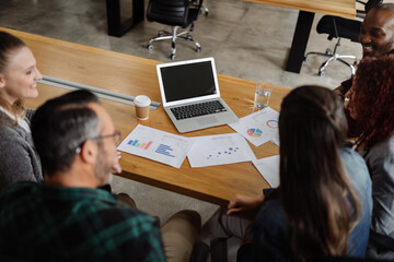 Top view of business financial online team meeting
