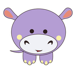 Hippo Cub Cute Cartoon Kawaii Hippopotamus in Flat  Isolated Vector Illustration 
