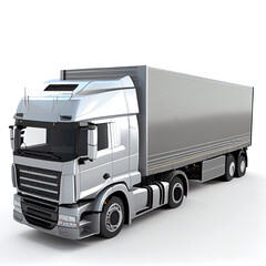 Obraz na płótnie Canvas Silver truck with cargo trailer isolated on white background, 3d style illustration generated by Ai