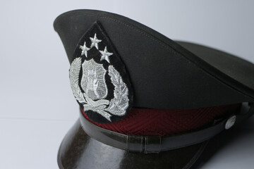 Indonesian police pet hat on a white background