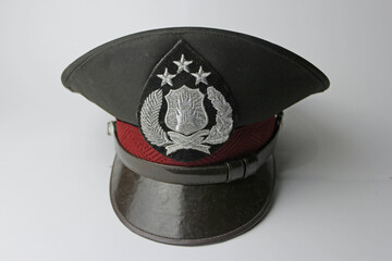 Indonesian police pet hat on a white background