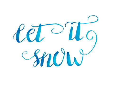 Let it snow. Vector illustration with hand lettering. Modern brush pen calligraphy with hand drawn doodle snowflakes. Seasonal print, poster, card design. Let it Snow, hand written lettering