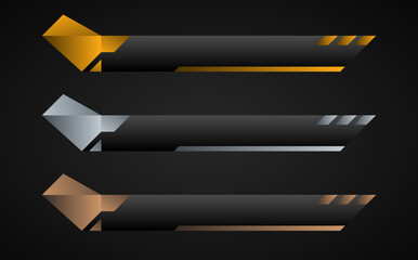 Lower third banner bars with gold, silver and bronze colors. Modern blank text strips for video streaming and breaking news title.