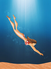 Girl floating in the depths