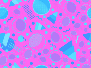 Christmas seamless pattern memphis with snowflakes and fir-trees. Great for brochures, promotional material, wrapping paper and wallpapers. Vector illustration