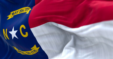Close-up view of the North Carolina state flag waving