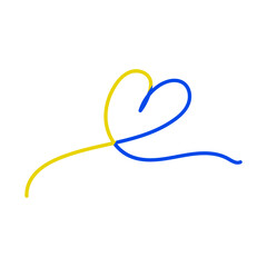 Heart one line art shape with Ukranian flag colors. Support Ukraine. Vector illustration.