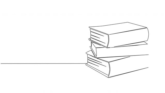 animated continuous single line drawing of stack of books, line art animation