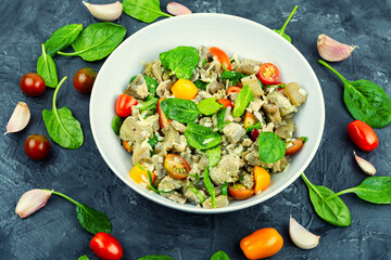 Salad of baked aubergine and tomato