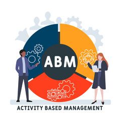 ABM - Activity Based Management acronym. business concept background.  vector illustration concept with keywords and icons. lettering illustration with icons for web banner, flyer, landing