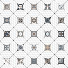 Traditional ornate Portuguese decorative tiles, azulejos. Abstract background. Vector hand drawn illustration, typical Portuguese tiles, Ceramic tiles. Set of mandalas - obrazy, fototapety, plakaty