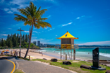 Lifeguard's beach box in Rainbow Bay, Gold Coast, Queensland, Australia  - obrazy, fototapety, plakaty