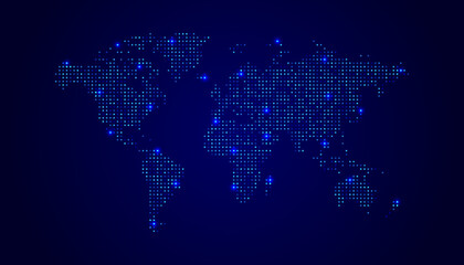 Dotted map world with bright blue spots