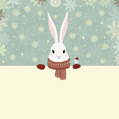 Christmas card with a cute cartoon rabbit and place for text - 544597800