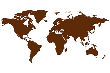 Chocolate map of the world.  Vector illustration on transparent background.  PNG file.