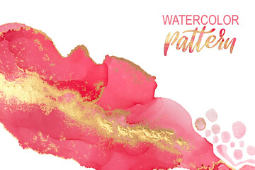 Pink Watercolor Clouds with Golden Glitter Design Template