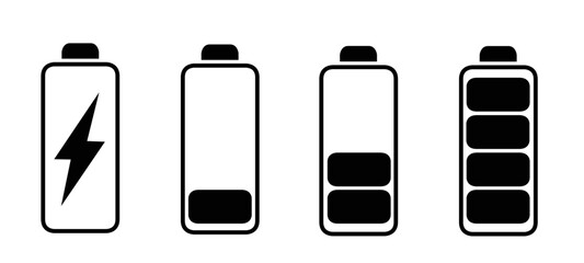 Battery icons set. Battery charging charge indicator icon. level battery energy. Alkaline battery capacity charge icon. Flat style - stock vector.