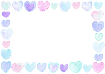 水彩の優しいハートフレーム　カラフルブルー