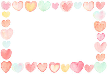 水彩の優しいハートフレーム　カラフル