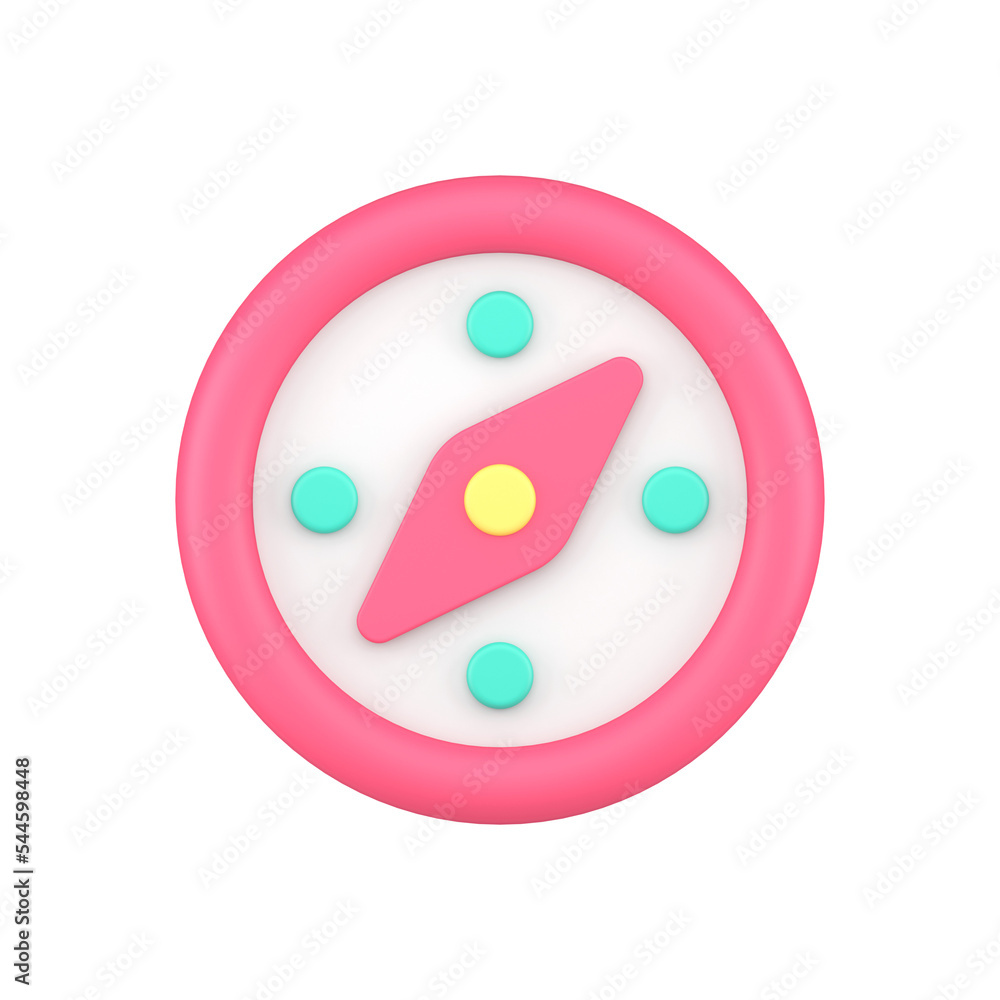 Poster minimalist retro compass with arrow for geography position geolocation checking pink 3d icon