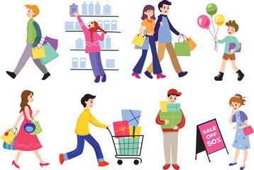 Black Friday Person Shopping Vector Illustration 