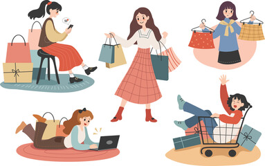 Black Friday Girl Shopping Vector Illustration 