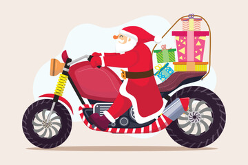 Christmas Santa Claus Drives Motorcycle