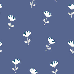 Seamless floral pattern based on traditional folk art ornaments. Colorful flowers on color background. Scandinavian style. Sweden nordic style. Vector illustration. Simple minimalistic pattern