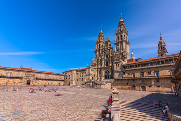 Long exposure of pilgrims in Obradoiro plaza