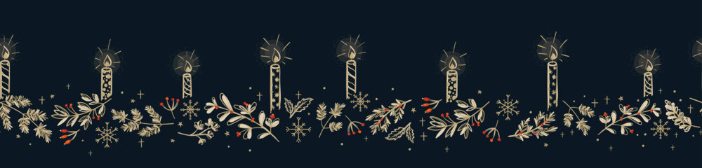 Cute hand drawn christmas candles with glow and snowflakes, great for banners, wallpapers - vector design - obrazy, fototapety, plakaty