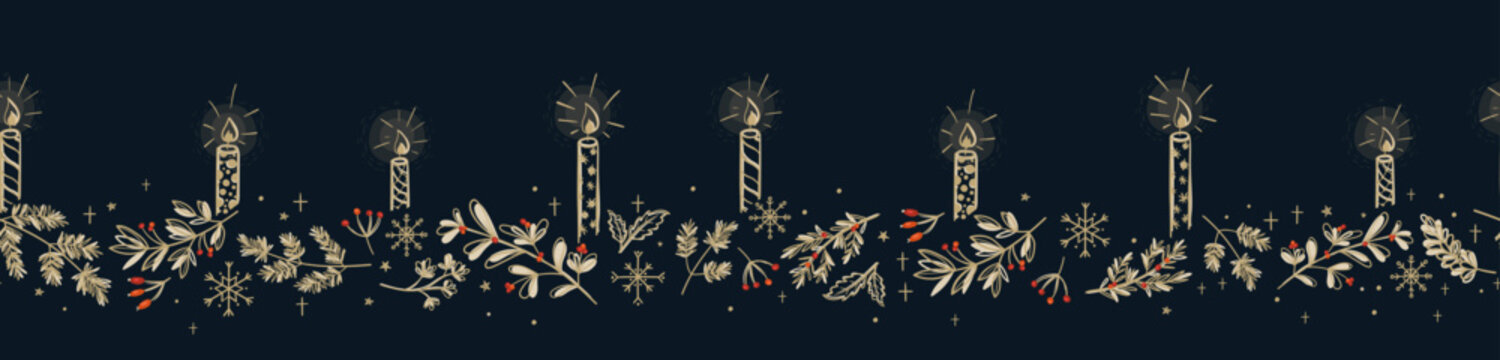 Cute hand drawn christmas candles with glow and snowflakes, great for banners, wallpapers - vector design