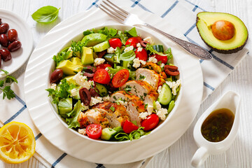 Mediterranean grilled Chicken Salad in white bowl
