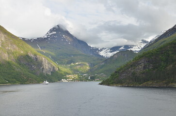 Norwegian Fjord Waterfall nature background skandinavia cruise