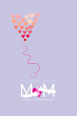 Postcard with two hands hugging heart background elements. Vector symbol of love in the shape of a heart for Happy Mother's Day greeting card design 