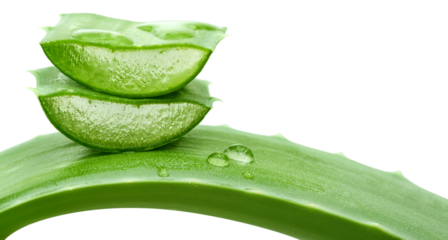 Aloe vera plant with water drops, transparent background