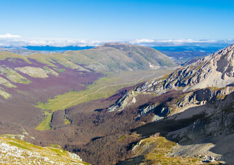 Piani di Pezza (Italy) - A landscape summit view of Punta Trento Trieste with Mount Velino and...