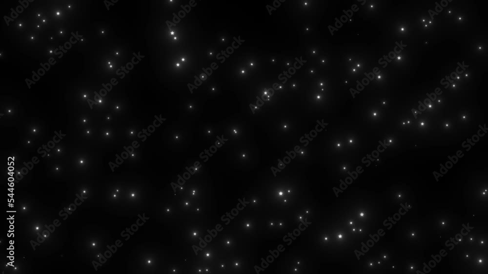 Poster animation of blinking stars moving on black background, glittering particle glowing start background