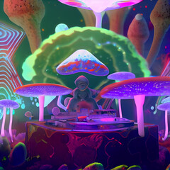 Psychedelic UV Mushroom DJ