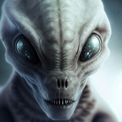 Alien creature creepy Portrait 3D illustration with dramatic lighting closeup zoom shot, reflecting the cultural heritage of another world
