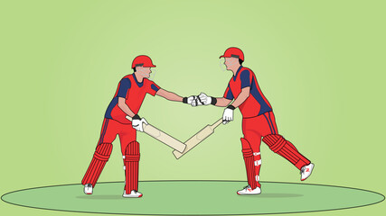 Two Cricket Batsman Shaking hands and talking Cricket match players with bat 