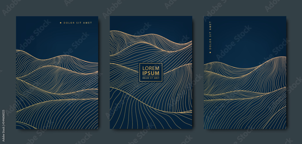 Poster vector japanese wave patterns with abstract art background. water surface and ocean elements templat