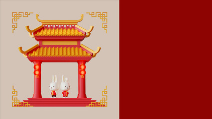 Chinese New Year Of Rabbit Copy Space 02 With 3D Render Illustration Composition