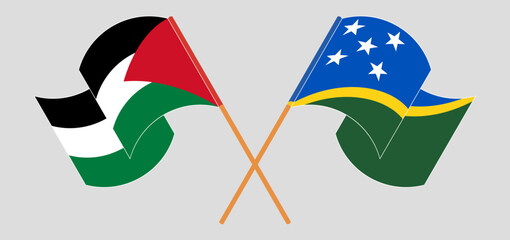 Crossed and waving flags of Palestine and Solomon Islands