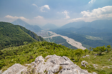 Fototapeta na wymiar Beautiful landscape from the top of mountain in Fusea, Friuli Venezia Giulia, Italy