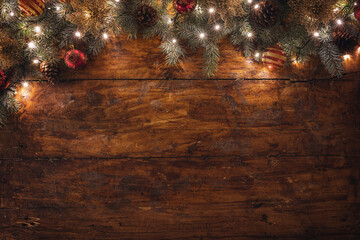 Christmas decoration on the wooden background - obrazy, fototapety, plakaty