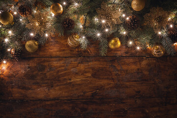 Christmas decoration on the wooden background